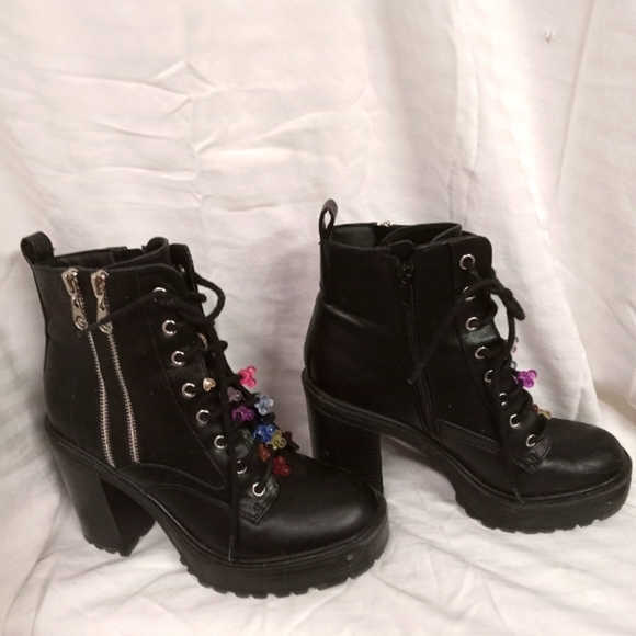 GBG LOS ANGELES Boots Black ,Faux Leather Zipper, 4" Chunky Heels Sz 8.5 - Picture 1 of 12
